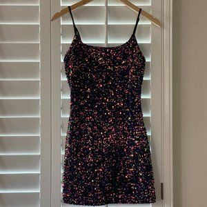 BP. XS Black and Purple/Multicolored Sequined Camisole Bodycon Cocktail Dress